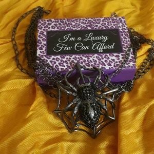 Jewelry - New Blk Chrome Spider in Web Rhinestone Necklace Jewelry - New Blk Chrome Spider in Web Rhinestone Necklace